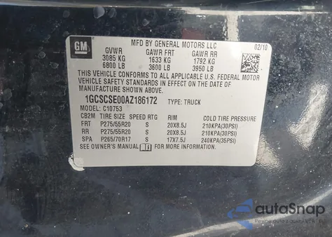 2010 Chevrolet Silverado 1500 Lt из США, поврежденный, VIN 1GCSCSE00AZ186172